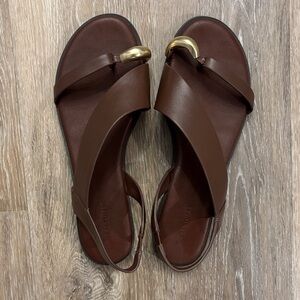 Sanctuary brown leather sandals with gold toe